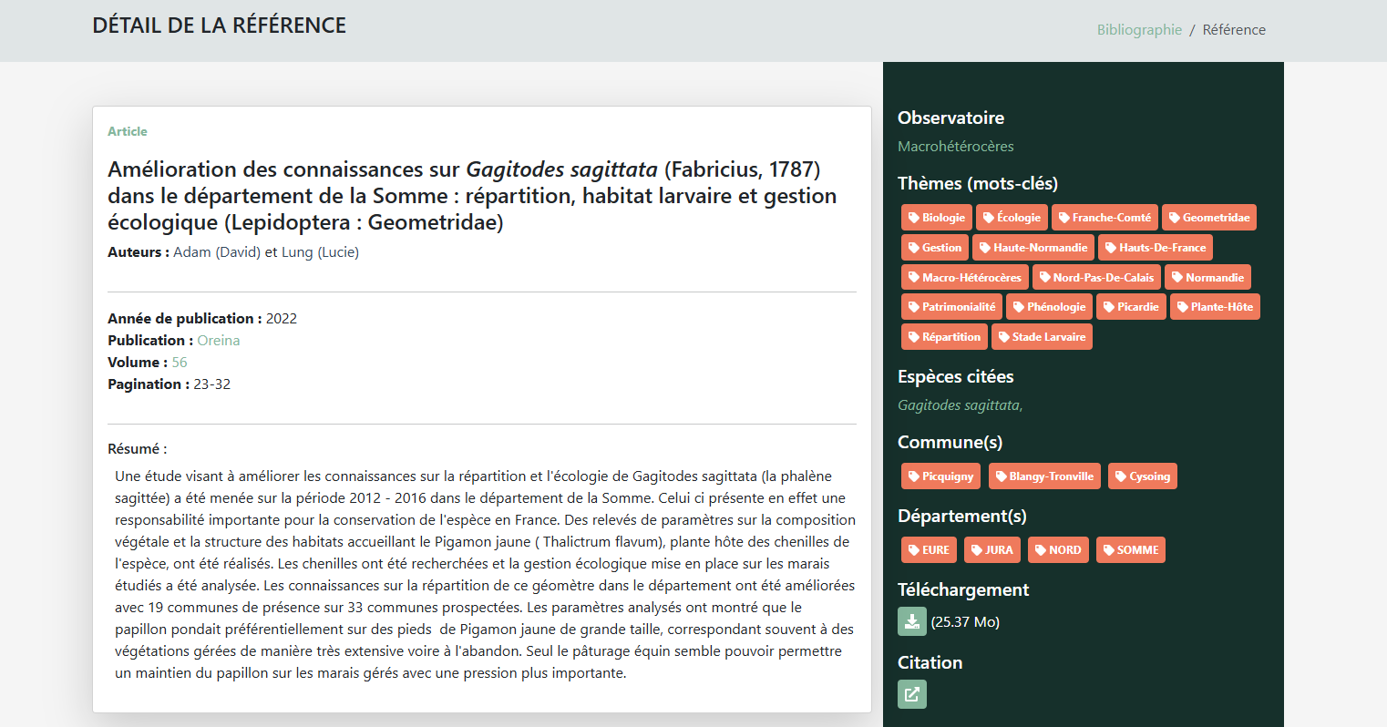 Capture d'écran du Portail bibliographique des papillons de France sur Artemisiae